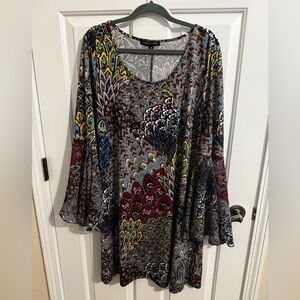 Always Inidigo Blue Green Red Boho Petal Bell Sleeve Party Dress Plus 2X